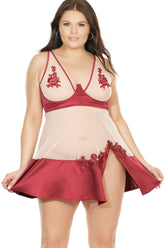 Vollschalen-Babydoll mit Bügel, Applikationen und kleinem Seitenschlitz | Übergröße